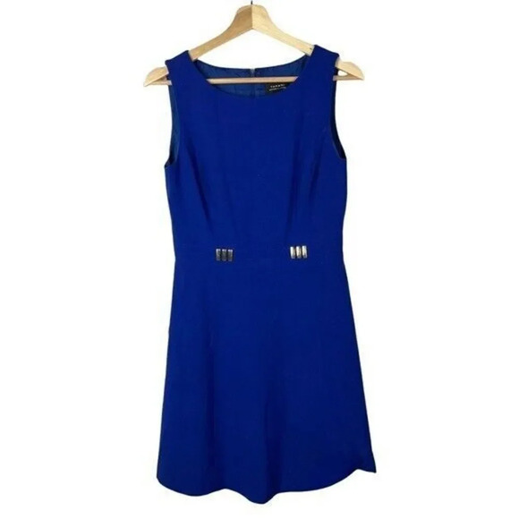 Tahari Arthur S. Levine Cobalt Blue Gold Detail A-Line Mini Dress 4 - Picture 1 of 2